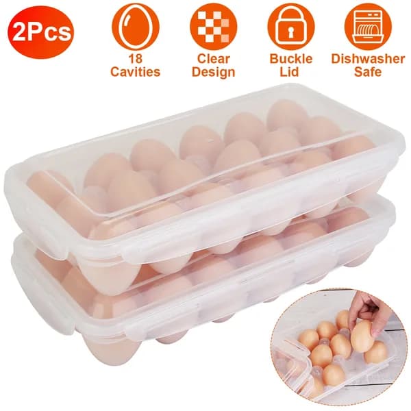 Product detail: Stackable Egg Holders with Lids, 18 Eggs Each, Set of 2 for kitchen essentials and kitchen storage from Sesoris