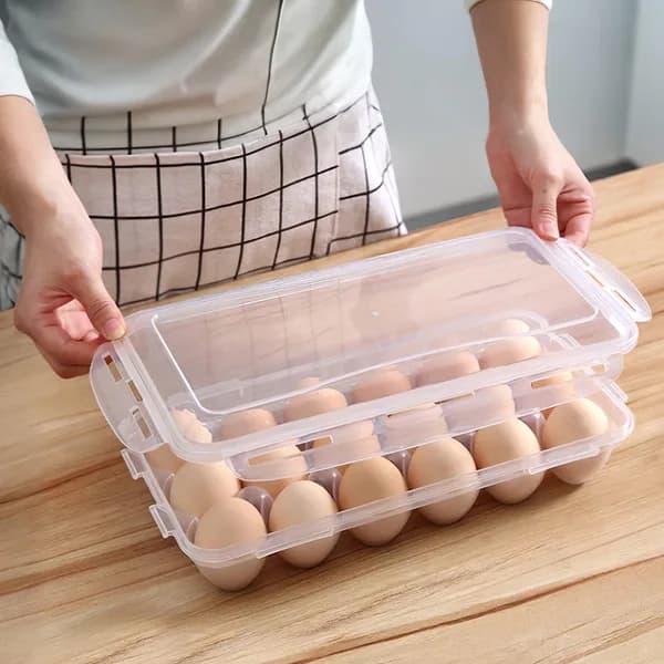 Front view: Stackable Egg Holders with Lids, 18 Eggs Each, Set of 2 for kitchen essentials and kitchen storage from Sesoris