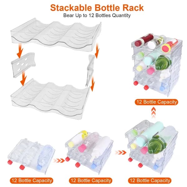 In-use view: Stackable Water Bottle Organizer, 4 Tiers, 12 Bottles for kitchen essentials and kitchen storage from Sesoris