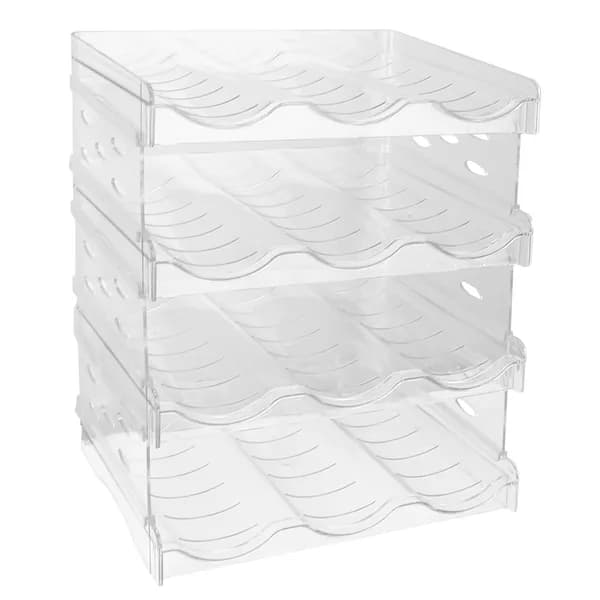 Front view: Stackable Water Bottle Organizer, 4 Tiers, 12 Bottles for kitchen essentials and kitchen storage from Sesoris