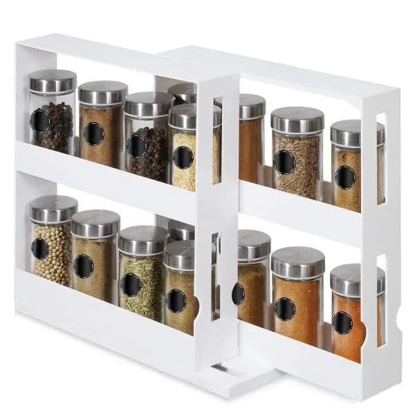 Main product photo: Swivel Cabinet Spice Rack, Holds 20 Bottles, White for kitchen essentials and kitchen storage from Sesoris