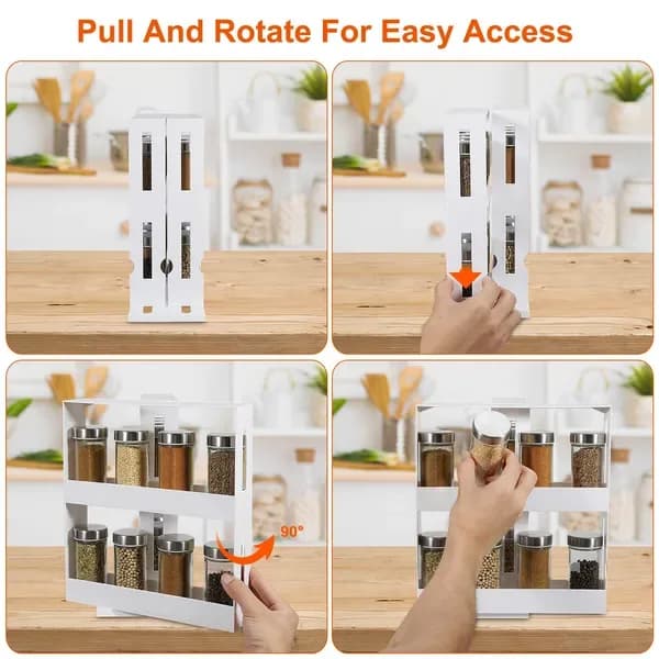 In-use view: Swivel Cabinet Spice Rack, Holds 20 Bottles, White for kitchen essentials and kitchen storage from Sesoris