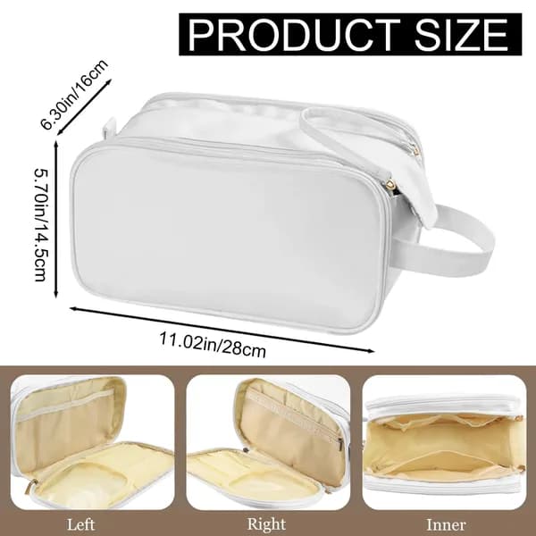 Product detail: Three-Section PU Leather Toiletry Bag, White for organizer bags, storage pouches, and travel bags from Sesoris