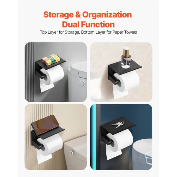 Product detail: Toilet Paper Holder with Shelf, Matte Black for home organizers and home decor from Sesoris