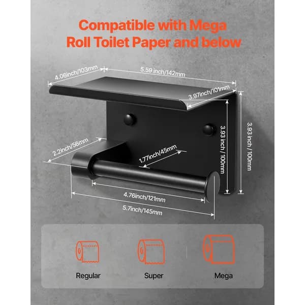 In-use view: Toilet Paper Holder with Shelf, Matte Black for home organizers and home decor from Sesoris
