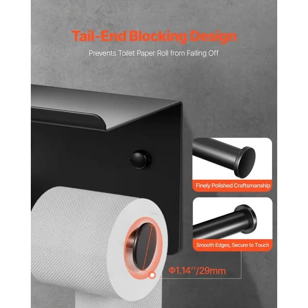 Front view: Toilet Paper Holder with Shelf, Matte Black for home organizers and home decor from Sesoris