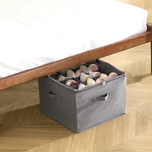 Product detail: Under-Bed Shoe Storage Box, 16 Compartments, Gray for home organizers and home decor from Sesoris
