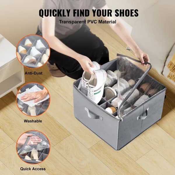 In-use view: Under-Bed Shoe Storage Box, 16 Compartments, Gray for home organizers and home decor from Sesoris