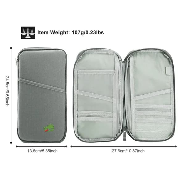 Product detail: Zippered Travel Document Organizer, 12 Pockets, Silver Gray for curated organizer products from Sesoris