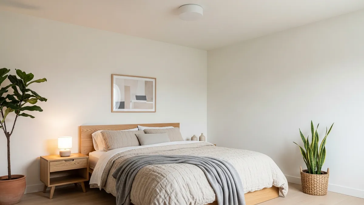 Minimalist bedroom color schemes with neutral tones and natural elements