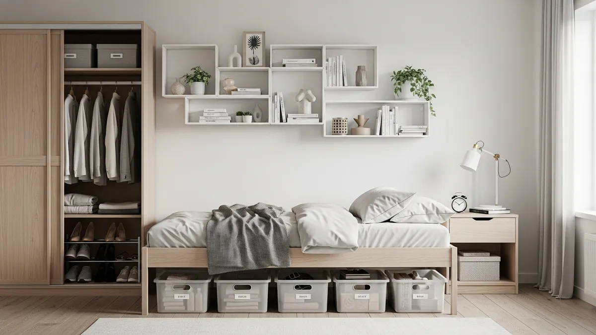 Minimalist bedroom storage solutions and organization ideas