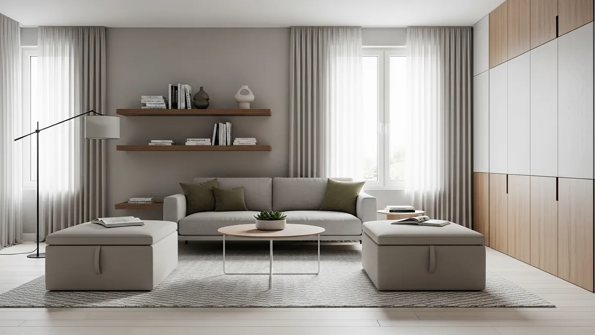 Minimalist living room storage solutions and organization ideas