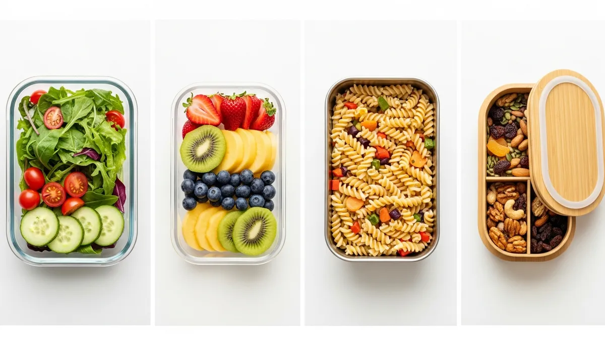 Different types of food containers and storage materials including glass, plastic, stainless steel options