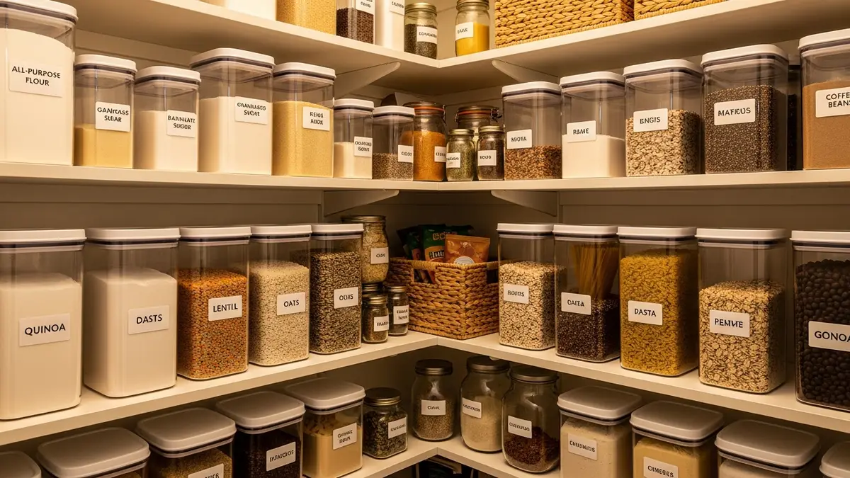 Organized pantry with airtight food storage containers system