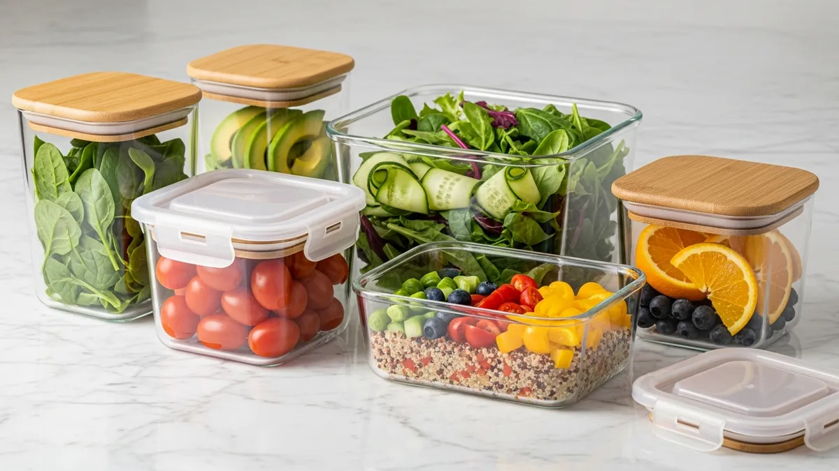 Glass BPA-free food storage containers with airtight lids in various sizes