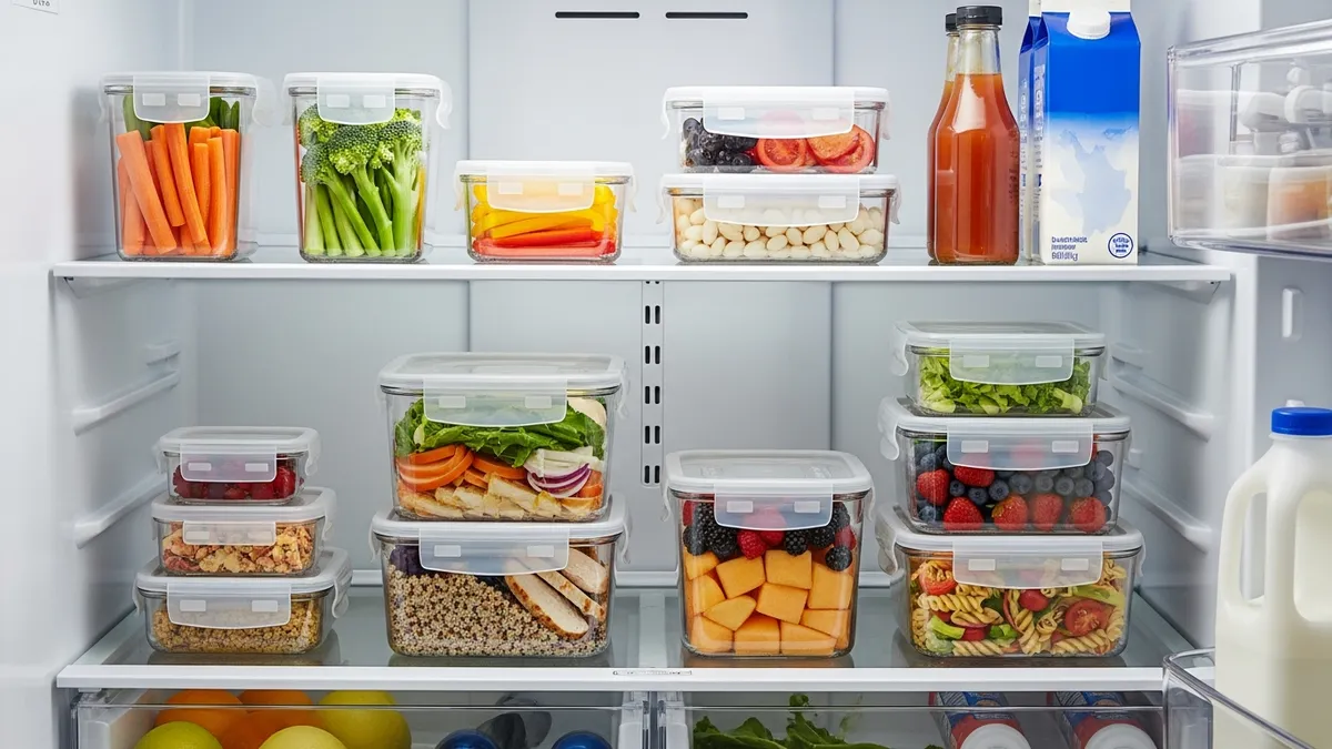 Plastic food storage containers with lid for meal prep and refrigerator organization