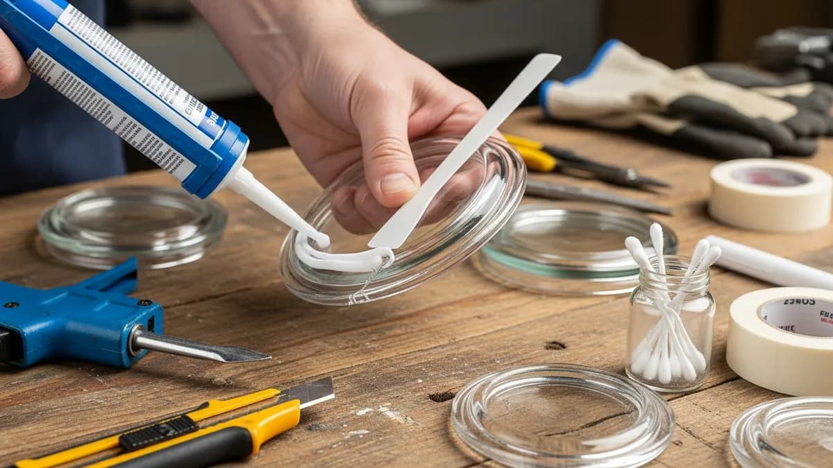 DIY repair process for glass food storage containers lids with tools and materials