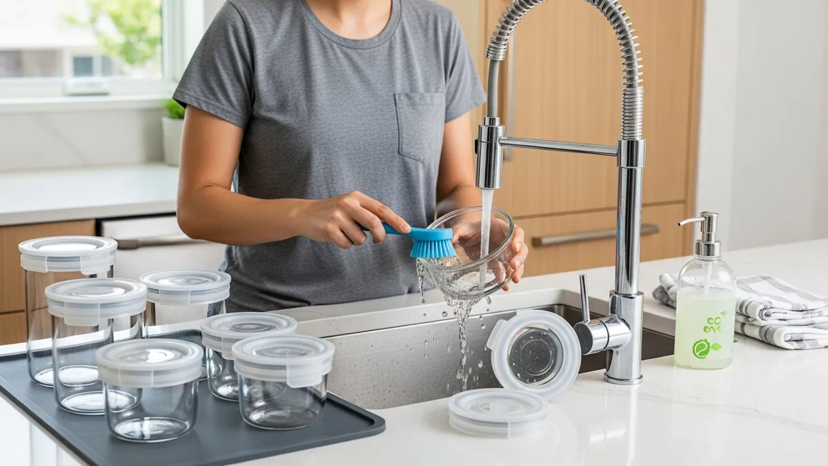 Proper cleaning and maintenance of glass food storage containers with glass lids