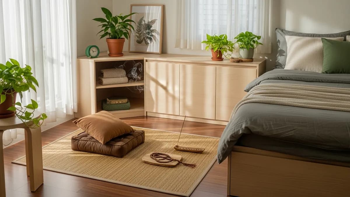 Kamar tidur terorganisir dengan storage solutions yang mendukung kesejahteraan dan gaya hidup sehat