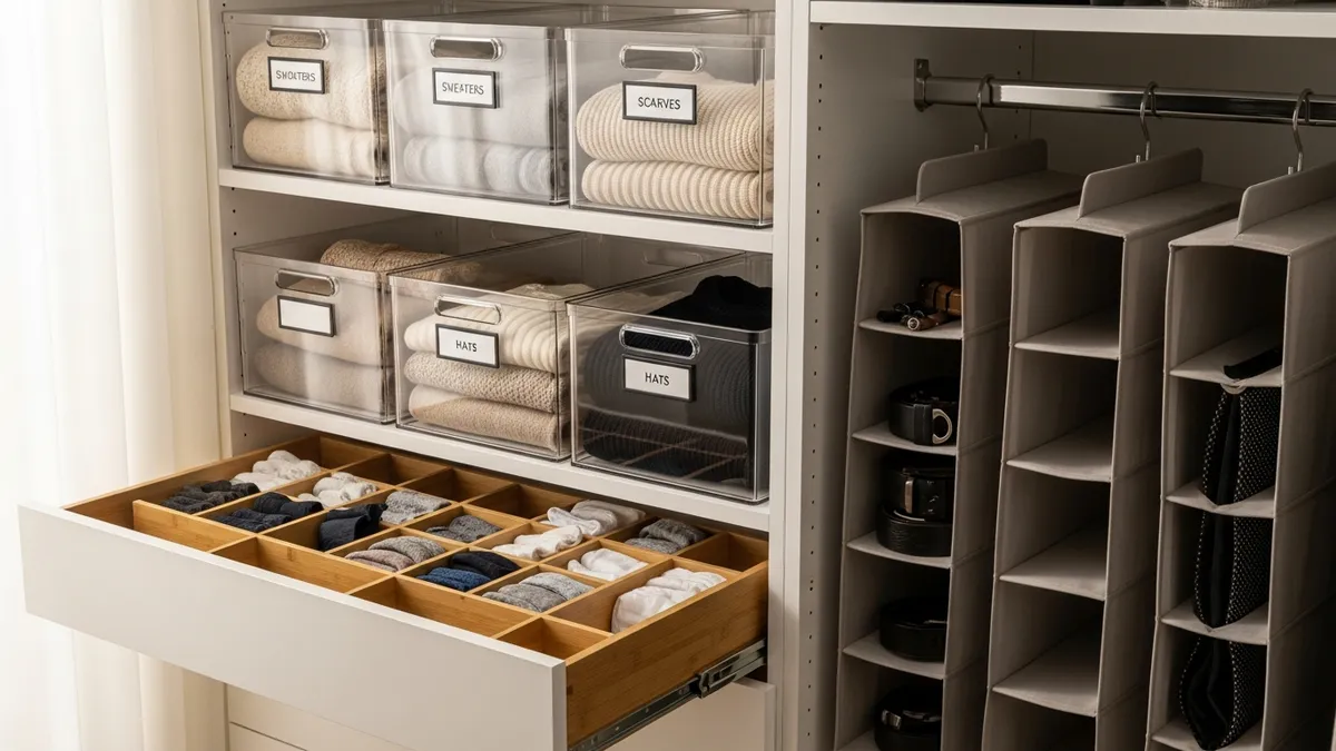 Various closet organization tools and storage accessories for maximizing space