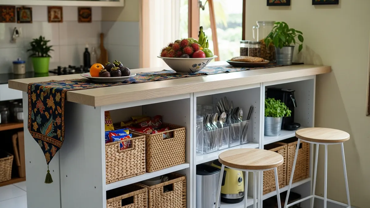 Budget-friendly DIY kitchen bar setup with storage solutions