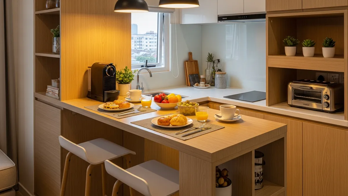 Space-saving kitchen bar design for small apartments