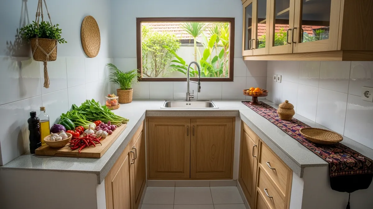 Desain kitchen set L-shape untuk dapur kecil rumah Indonesia
