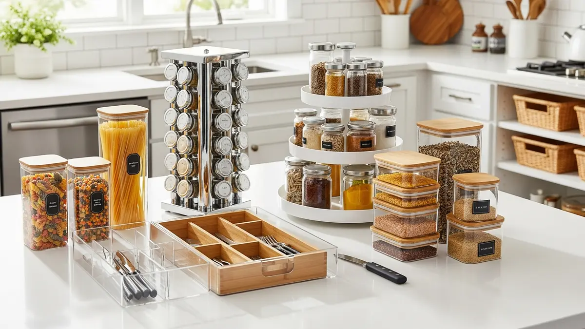 Kitchen organization accessories and storage containers for minimalist design