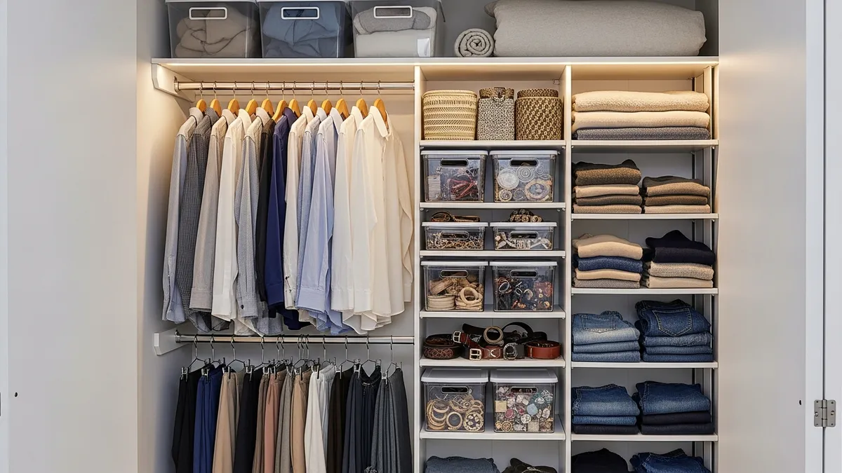 Small closet organization ideas with vertical storage solutions and clear containers