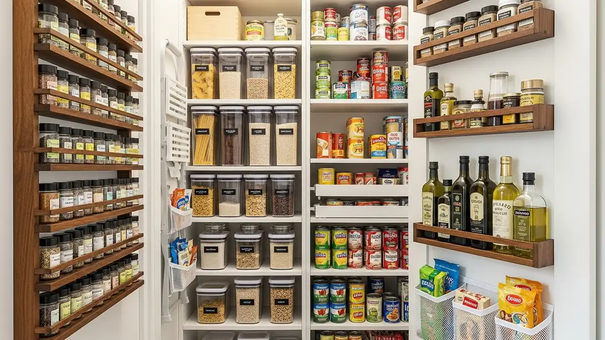 Vertical pantry storage showing organization ideas for pantry space maximization and efficient use of height