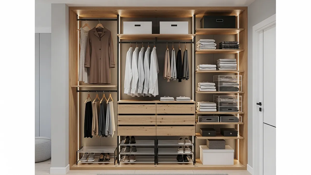 Vertical storage solutions for small closet organization with multiple hanging levels