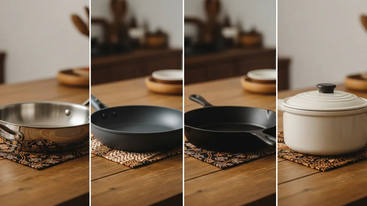 Perbandingan material alat masak stainless steel, teflon, cast iron dan keramik