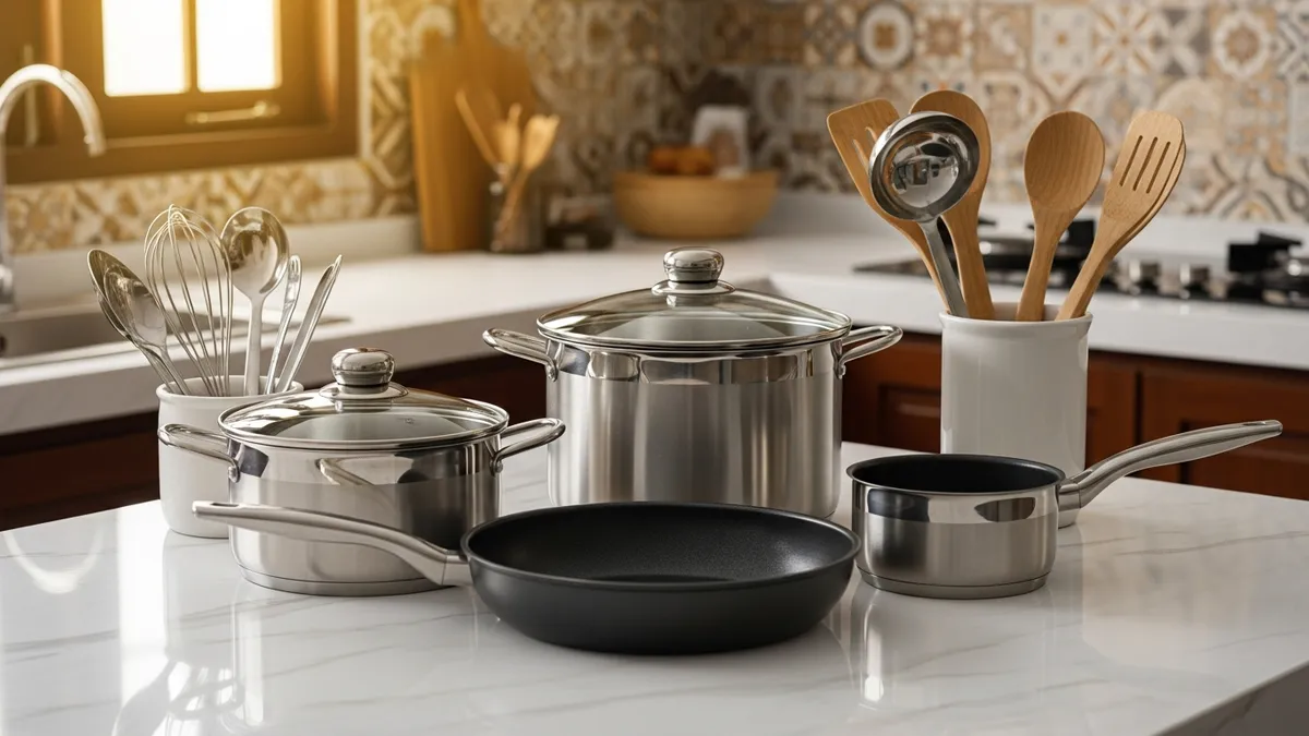 Set peralatan masak dasar lengkap untuk dapur rumah tangga baru