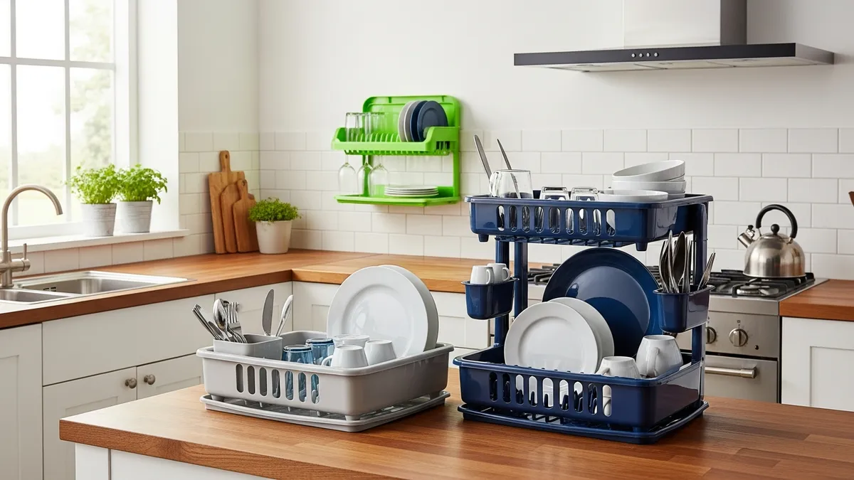 Different types of plastic dish racks for kitchen organization