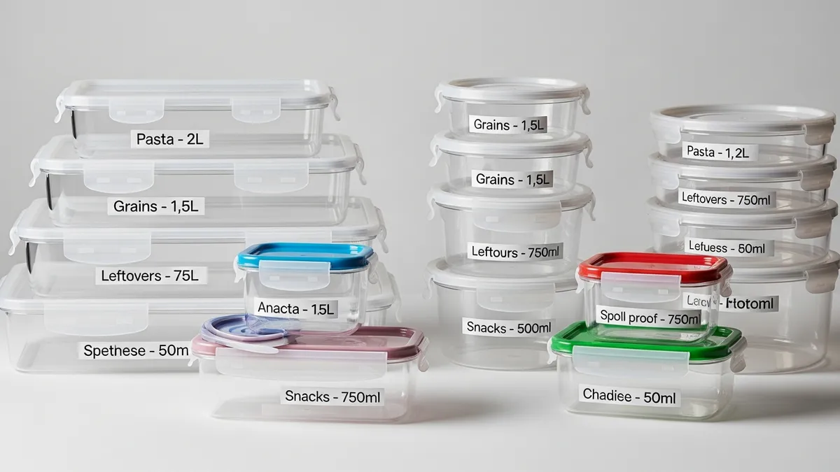 Various types of plastic storage containers food collection showing different sizes and styles