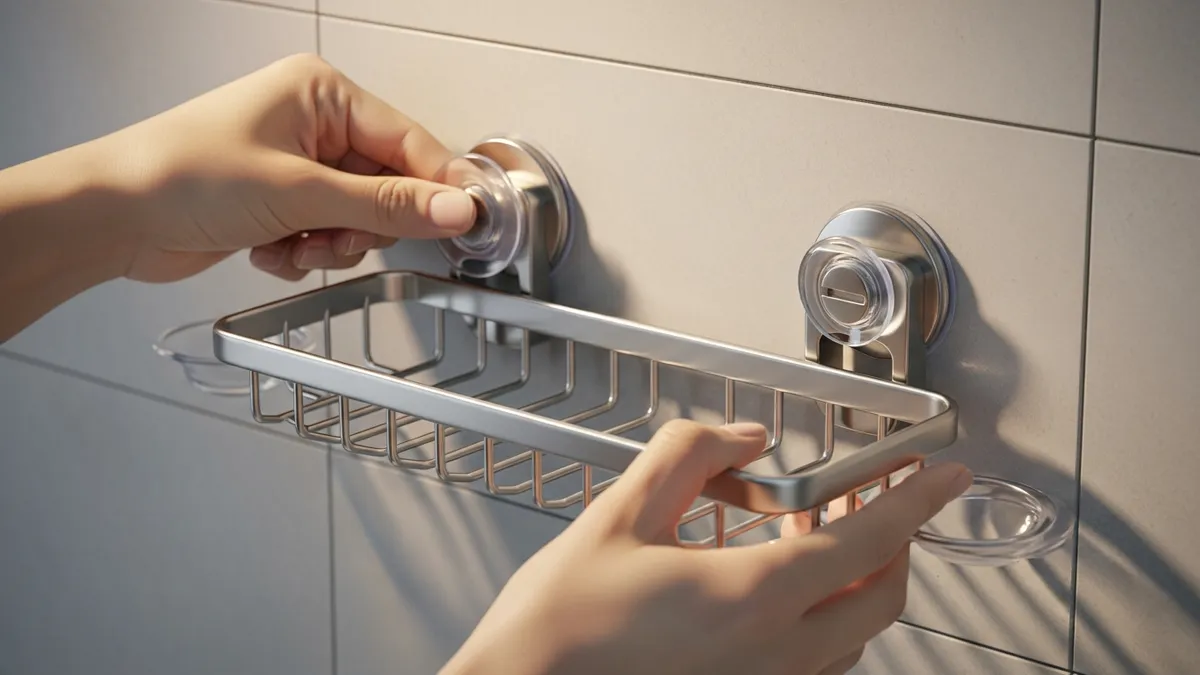 Installation process of drill-free stainless steel soap rack with suction cup mounting