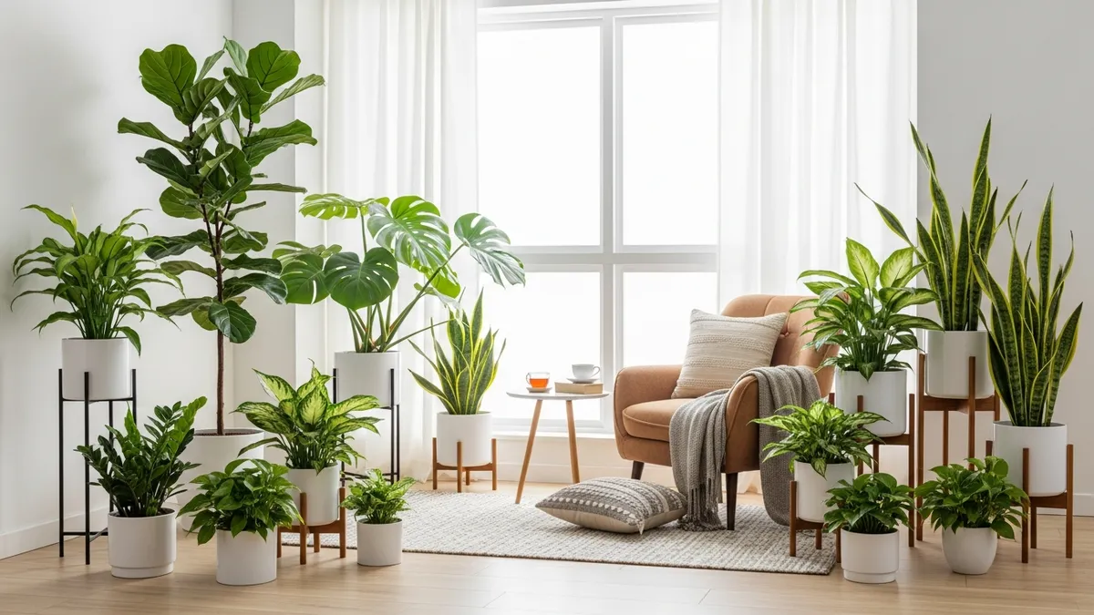 Indoor plants arrangement for aesthetic living room decoration