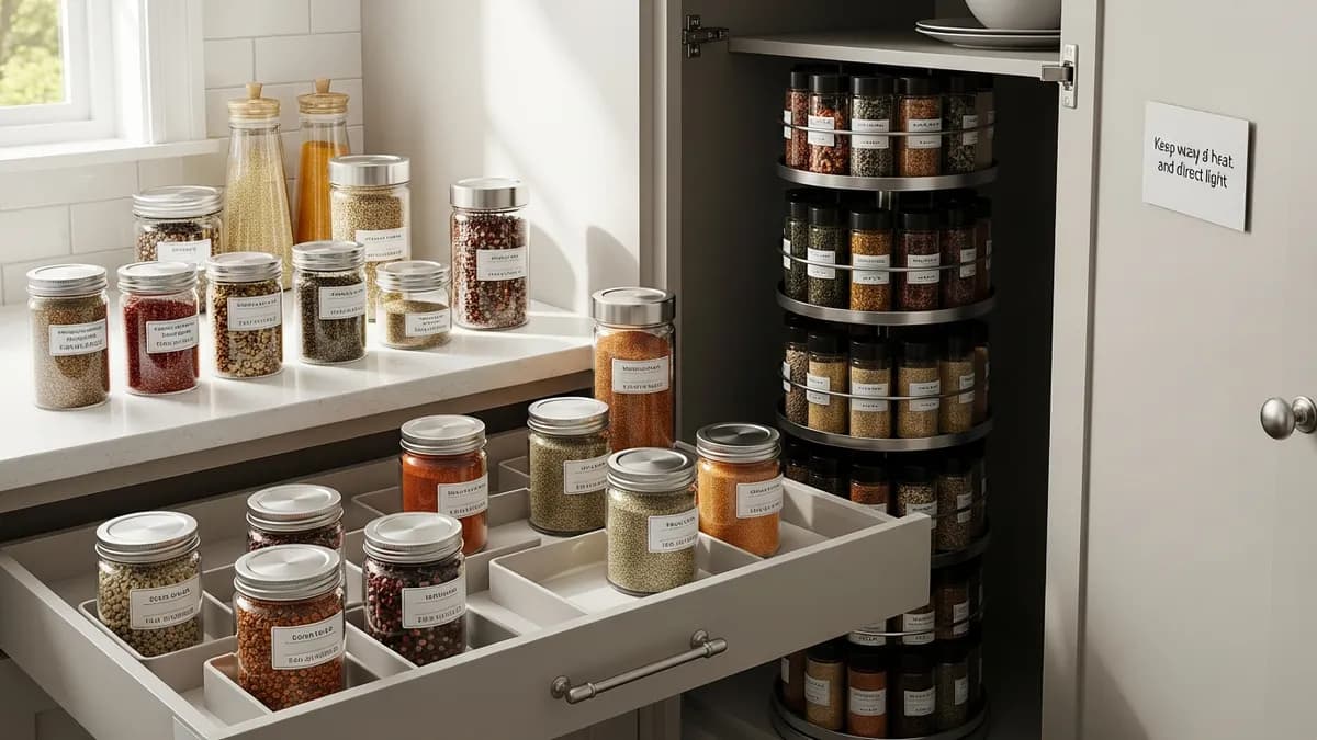 Proper spice storage techniques with airtight containers and labeling system