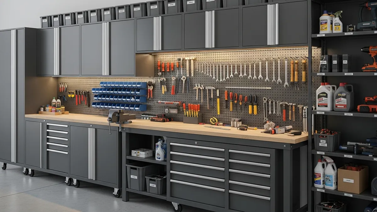 Professional garage cabinet storage solutions with modular organization system