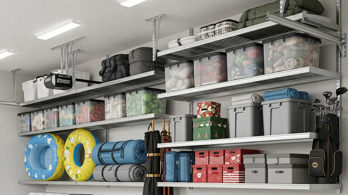 Overhead ceiling storage garage solutions maximizing vertical space with storage racks