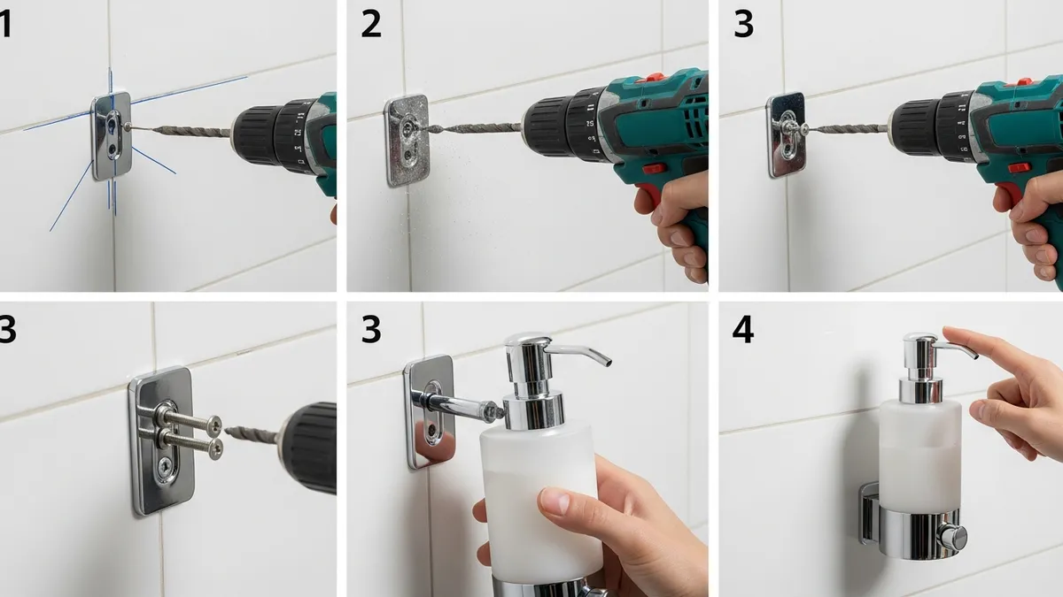 Proses pemasangan tempat sabun kamar mandi yang mudah di dinding