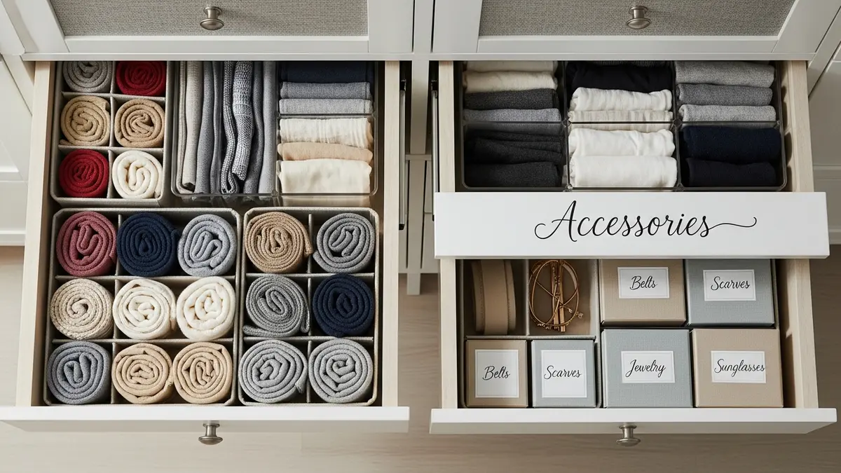 Drawer dividers and compartment organizers for small closet storage