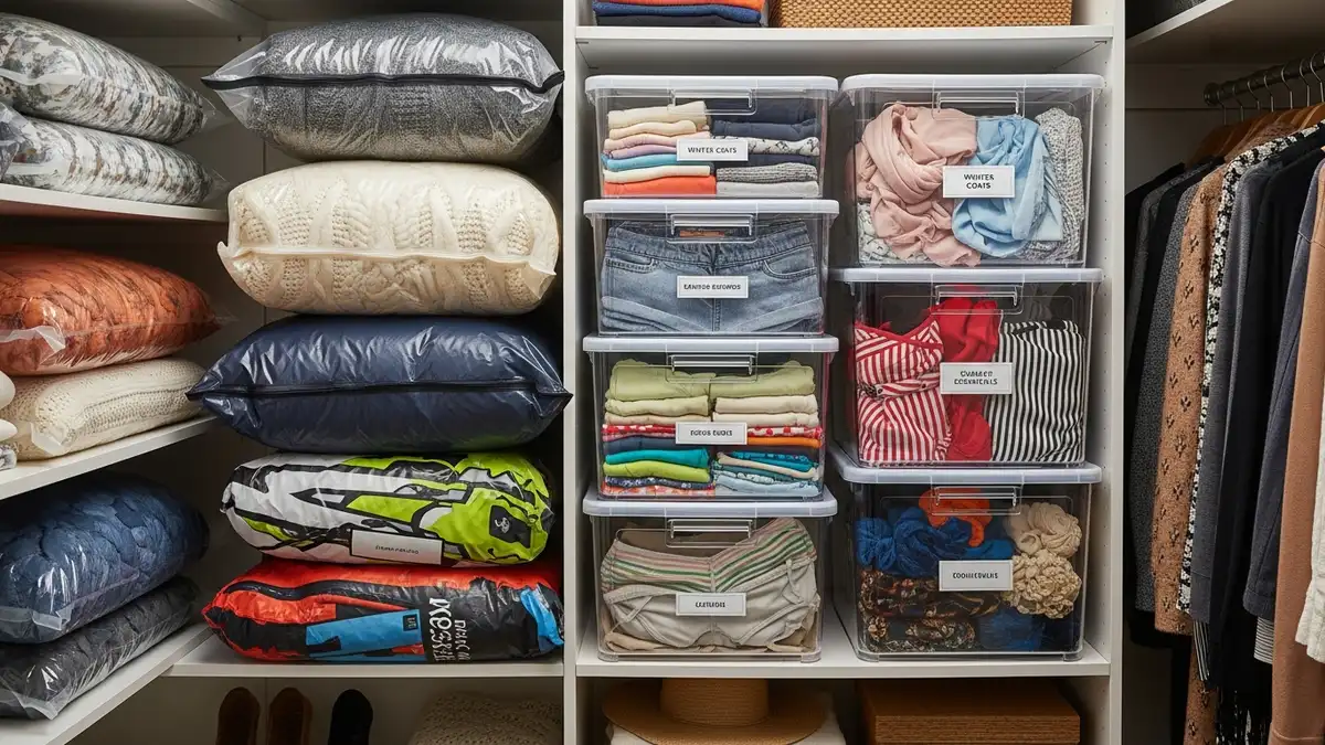 Seasonal clothing storage solutions for small closet organization