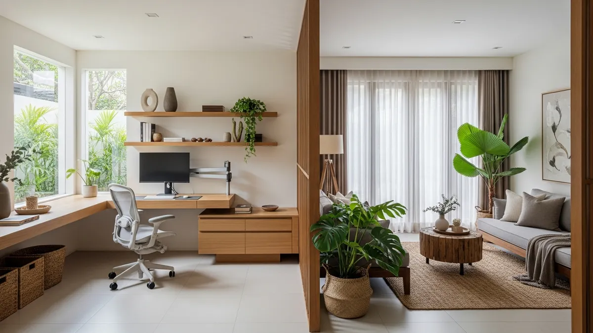 Zona kerja dan zona relaksasi terpisah di rumah dengan sistem organisasi yang rapi
