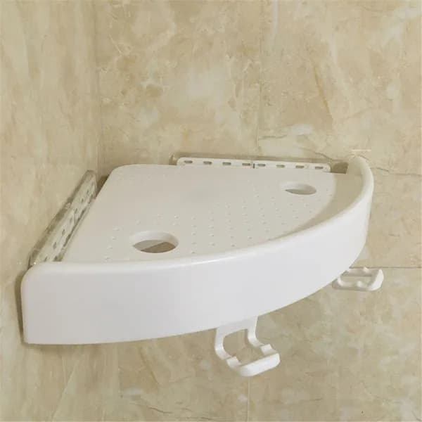 Main product photo: Adhesive Corner Shower Shelf with 2 Hooks, White for home organizers and home decor from Sesoris