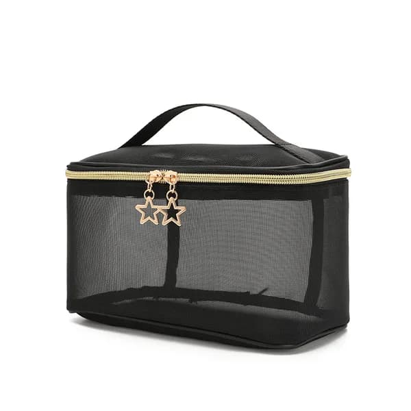 Main product photo: Black Mesh Makeup Bag with Top Handle for organizer bags, storage pouches, and travel bags from Sesoris