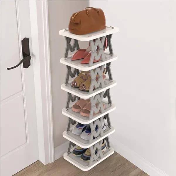Main product photo: 6-Tier Foldable Narrow Shoe Rack, White and Gray for home organizers and home decor from Sesoris