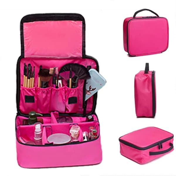 Main product photo: Makeup Bag with Brush Slots and Dividers, Pink for organizer bags, storage pouches, and travel bags from Sesoris