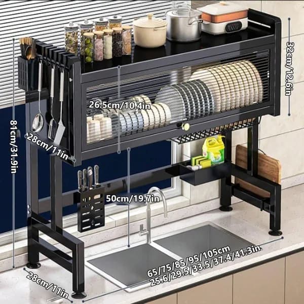 Main product photo: Over-the-Sink Dish Rack with Covered Top Tier, 25.6 in. for kitchen essentials and kitchen storage from Sesoris