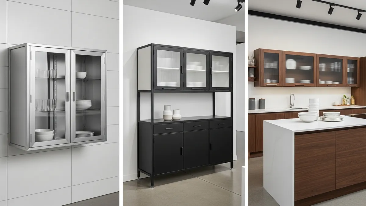 Comparison of different aluminum dish cabinet types and styles for kitchen organization